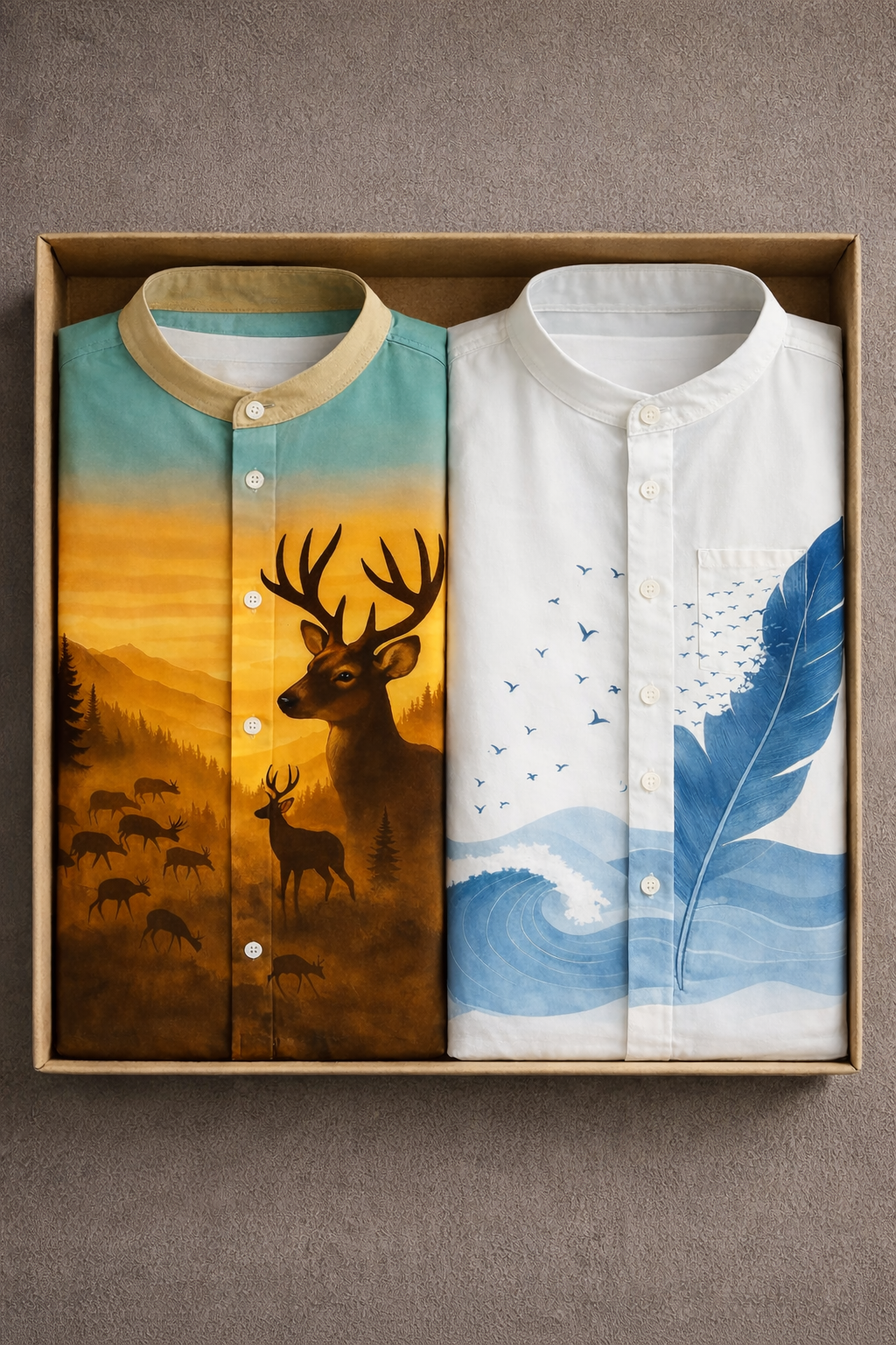 Premium Nature-Inspired Mandarin Designer Casual Cotton Shirt | Pack of 2