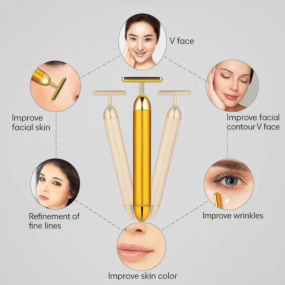 24K Gold Energy Beauty Bar Electric Facial Massage Roller