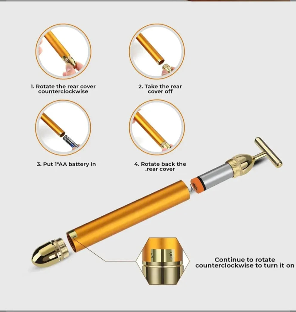 24K Gold Energy Beauty Bar Electric Facial Massage Roller