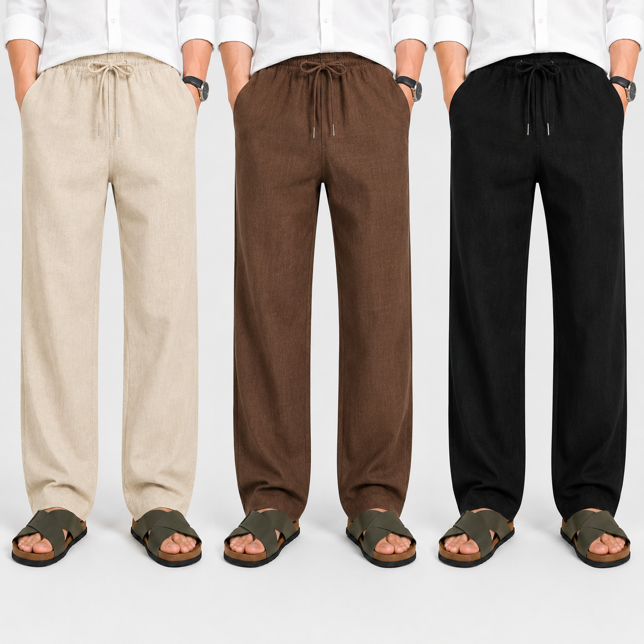 Men's Loose Fit Pants – Beige, Brown & Black | Pack of 3