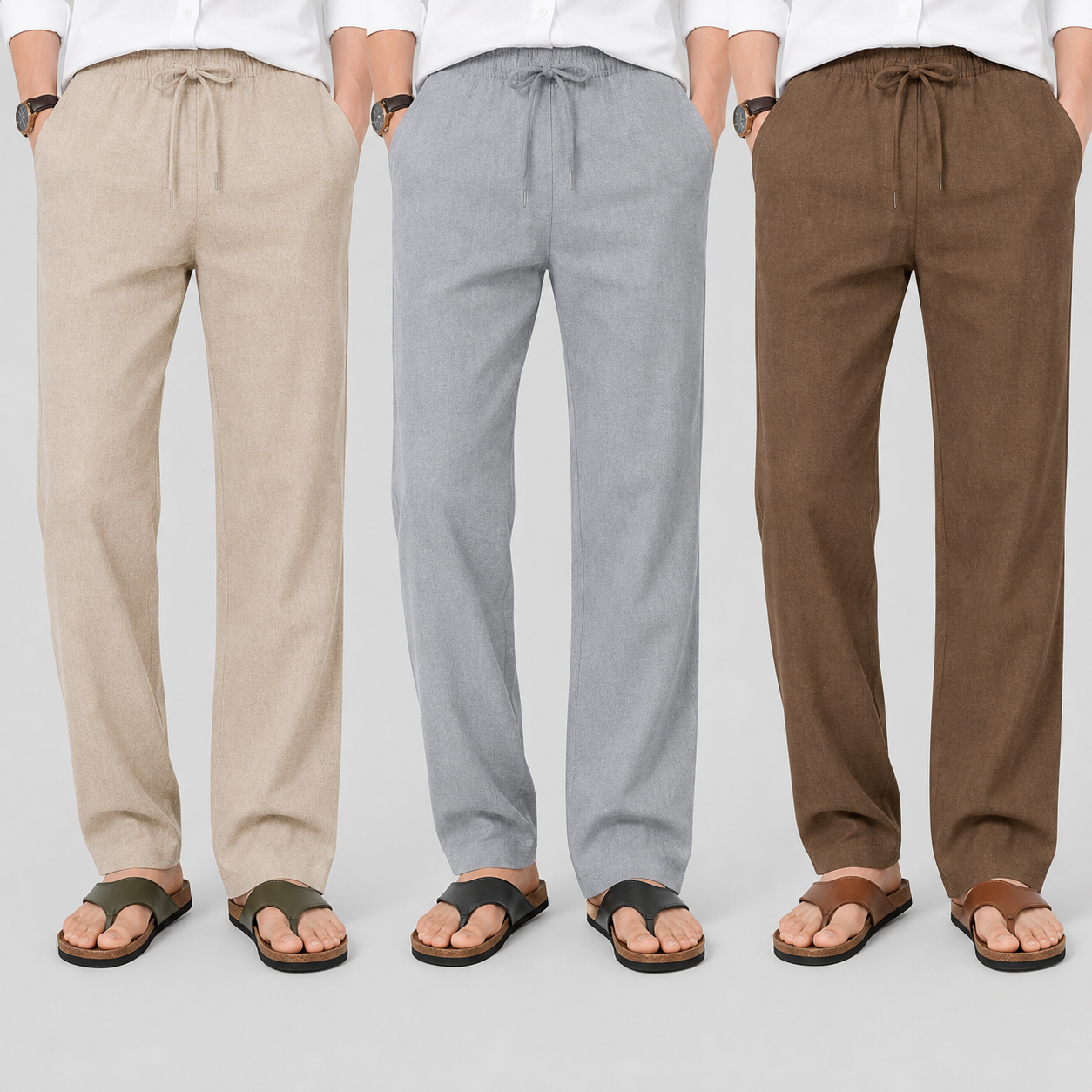 Men's Loose Fit Pants – Beige, Gray & Brown | Pack of 3