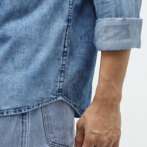 Men's Light Blue Regular Fit Full Sleeve Washed Denim Shirt