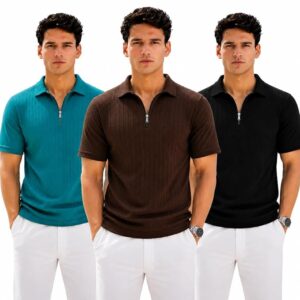 Men's Ribbed Zip-Neck Polo T-Shirts | Pack of 3