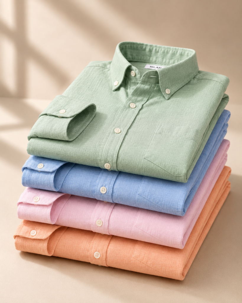 OnZone Everyday Cotton Shirts Mint, Sky Blue, Baby Pink & Peach | Pack of 4