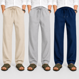Men’s Loose Fit Pants | Beige, Gray & Navy Blue | Pack of 3