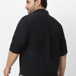 Plus Men's Black Cotton Full Sleeve Regular Fit Casual Solid Shirt