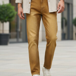 Men’s Khaki Regular Fit Washed Jeans Stretchable