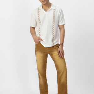Men's Khaki Regular Fit Washed Jeans Stretchable