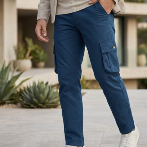 Men’s Royal Blue Regular Fit Solid Cargo Chino Pant with 6 Pockets