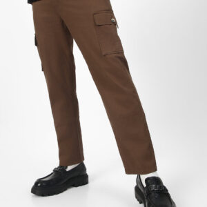 Men’s Brown Regular Fit Solid Cargo Chino Pant with 6 Pockets Stretchable