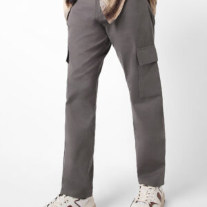 Men’s Dark Grey Regular Fit Solid Cargo Chino Pant with 6 Pockets Stretchable