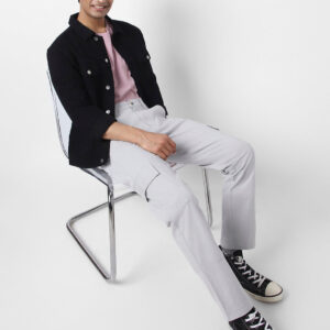 Men's Ice Grey Regular Fit Solid Cargo Chino Pant with 6 Pockets Stretchable