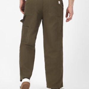 Men's Olive Loose Baggy Fit Solid Carpenter Trouser Pant with 5 Pockets Non-Stretchable