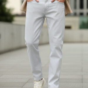 Men’s Whitish Grey Regular Fit Washed Jeans Stretchable