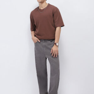 Men's Light Chocolate Loose Fit Washed Jeans Non-Stretchable