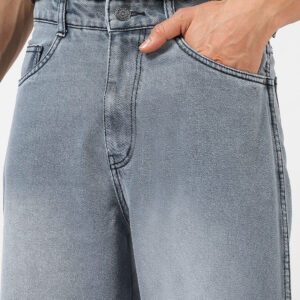 Men's Grey Loose Baggy Fit Cut and Sew Panelled Jeans Non-Stretchable