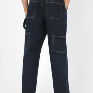 Men's Dark Blue Loose Fit Cargo Carpenter Jeans With 6 Pockets Non-Stretchable
