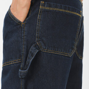 Men's Dark Blue Loose Fit Cargo Carpenter Jeans With 6 Pockets Non-Stretchable