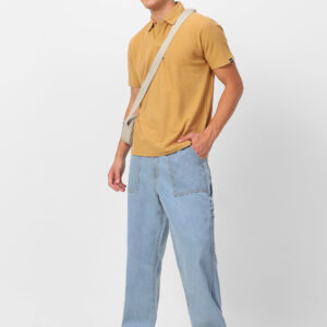 Men's Ice Blue Loose Fit Cargo Carpenter Jeans With 6 Pockets Non-Stretchable
