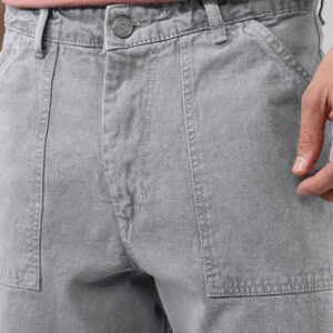 Men's Ice Grey Loose Fit Cargo Carpenter Jeans With 6 Pockets Non-Stretchable