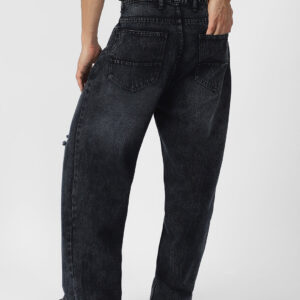 Men's Black Loose Baggy Fit Washed Distressed/Torn Jeans Non-Stretchable