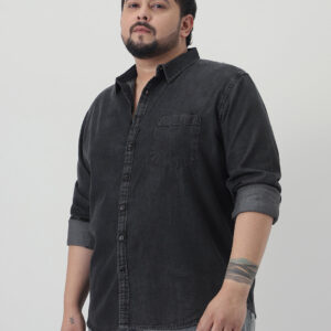 Plus Men's Black Regular Fit Full Sleeve Solid Denim Shirt