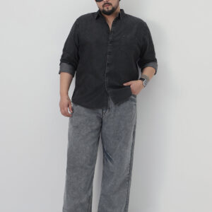 Plus Men's Black Regular Fit Full Sleeve Solid Denim Shirt