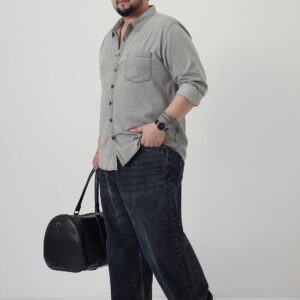 Plus Men's Ice Grey Regular Fit Full Sleeve Solid Denim Shirt