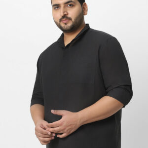 Men's Charcoal Cotton Full Sleeve Regular Fit Casual Solid Shirt with Band Collar