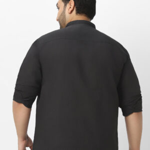 Men's Charcoal Cotton Full Sleeve Regular Fit Casual Solid Shirt with Band Collar