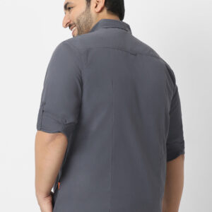 Men's Dark Grey Cotton Full Sleeve Regular Fit Casual Solid Shirt