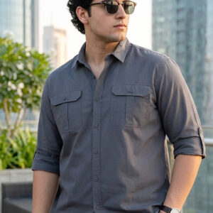 Men’s Dark Grey Cotton Full Sleeve Regular Fit Casual Solid Shirt