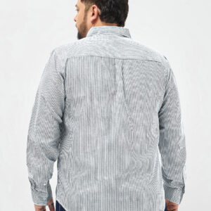 Plus Men's Dark Blue Cotton Full Sleeve Regular Fit Casual Striped Shirt