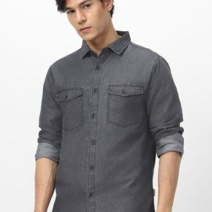 Men's Dark Grey Full Sleeve Regular Fit Casual Denim Shirt