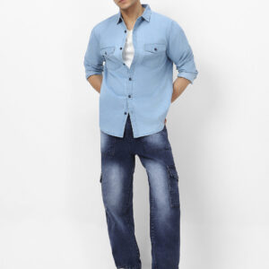 Men's Ice Blue Full Sleeve Regular Fit Casual Denim Shirt
