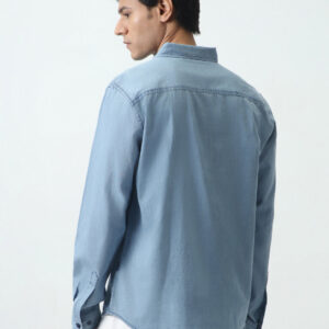 Men's Ice Blue Regular Fit Full Sleeve Solid Denim Shirt