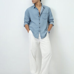 Men's Ice Blue Regular Fit Full Sleeve Solid Denim Shirt