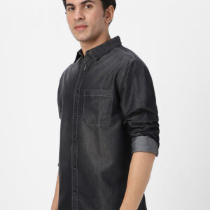 Men's Dark Grey Full Sleeve Regular Fit Casual Denim Shirt