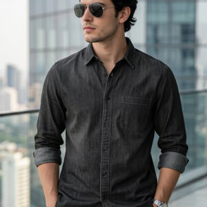 Men’s Dark Grey Full Sleeve Regular Fit Casual Denim Shirt
