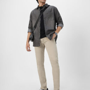 Men's Grey Full Sleeve Regular Fit Casual Denim Shirt