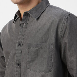 Men's Grey Full Sleeve Regular Fit Casual Denim Shirt