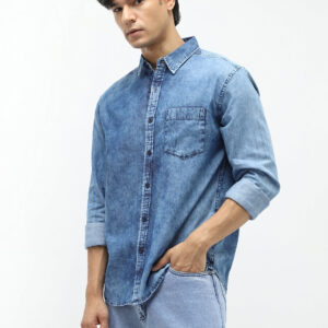 Men's Light Blue Regular Fit Full Sleeve Washed Denim Shirt
