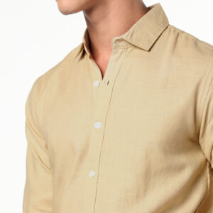 Men's Beige Linen Blend Full Sleeve Relaxed Fit Casual Solid Shirt