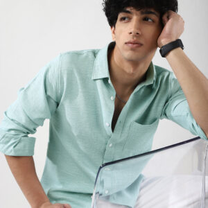 Men’s Light Blue Linen Blend Full Sleeve Relaxed Fit Casual Solid Shirt