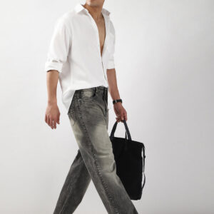Men's White Linen Blend Full Sleeve Relaxed Fit Casual Solid Shirt