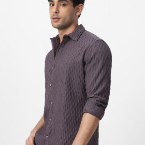 Men's Dark Lavender Cotton Full Sleeve Regular Fit Textured Shirt with Spread Collar