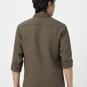 Men's Olive Green Cotton Full Sleeve Regular Fit Textured Shirt with Spread Collar