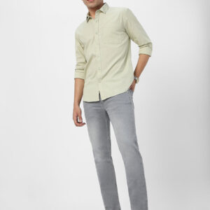 Men's Pastel Green Cotton Full Sleeve Regular Fit Casual Solid Shirt
