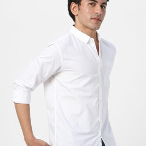 Men's White Cotton Full Sleeve Regular Fit Casual Solid Shirt