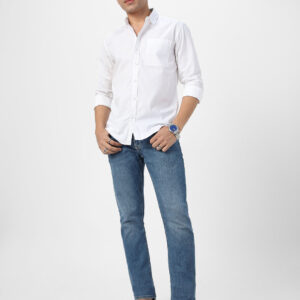 Men's White Cotton Full Sleeve Regular Fit Casual Solid Shirt